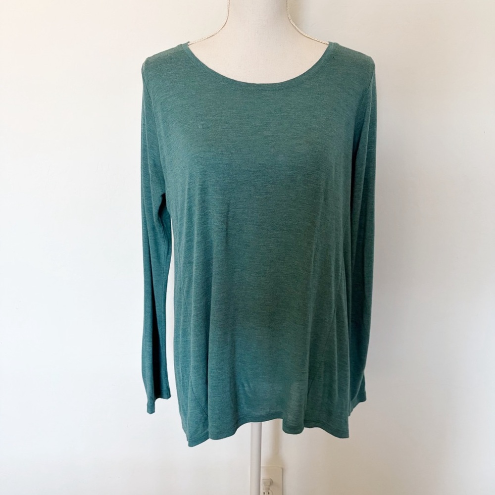 CAbi Heather Teal Swing Tee Crew Neck Long Sleeve Top Style 3056 Size M